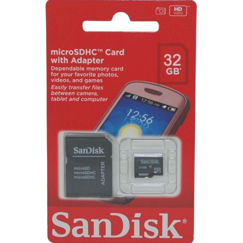 Cartão de Memória SanDisk 32GB Micro SDHC com Adaptador SD - 1° LINHA - Preto
