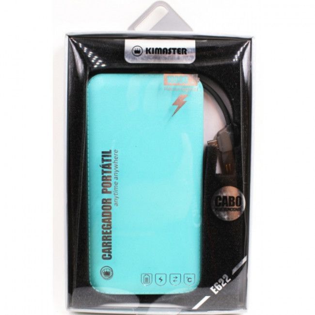 Bateria Extra Portátil Universal Power Bank Slim Kimaster E622 Usb - 10000mAh - Azul