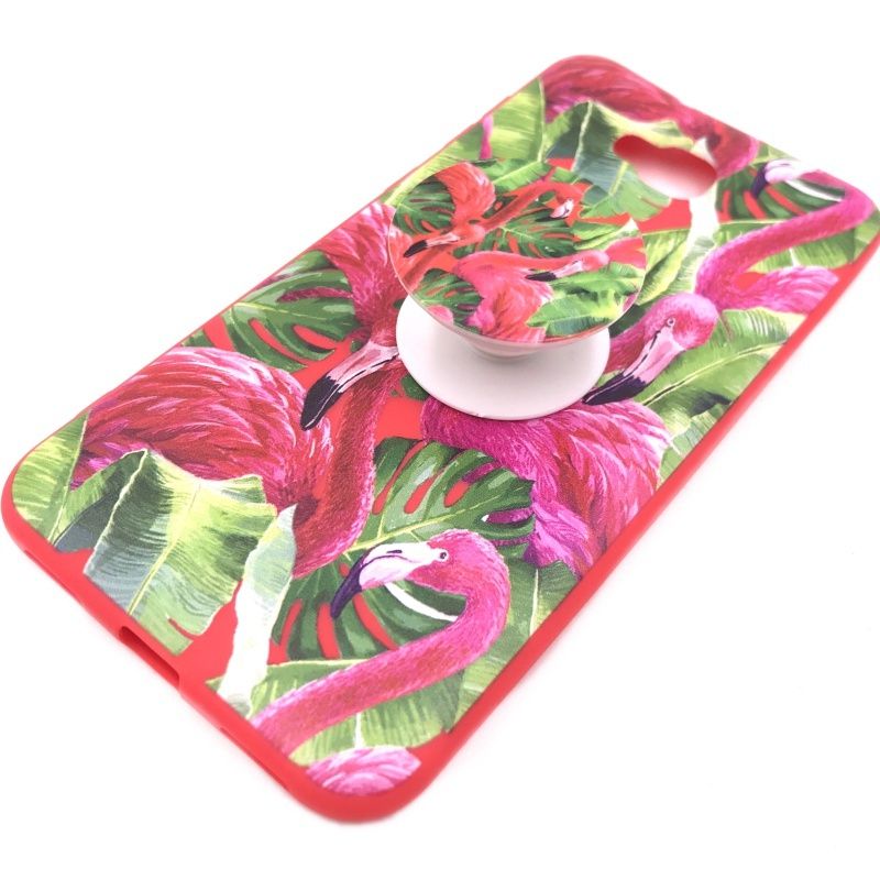Capa Pop Socket - Flamingos e Folhas Pink e Vermelho para Zenfone 4 Selfie