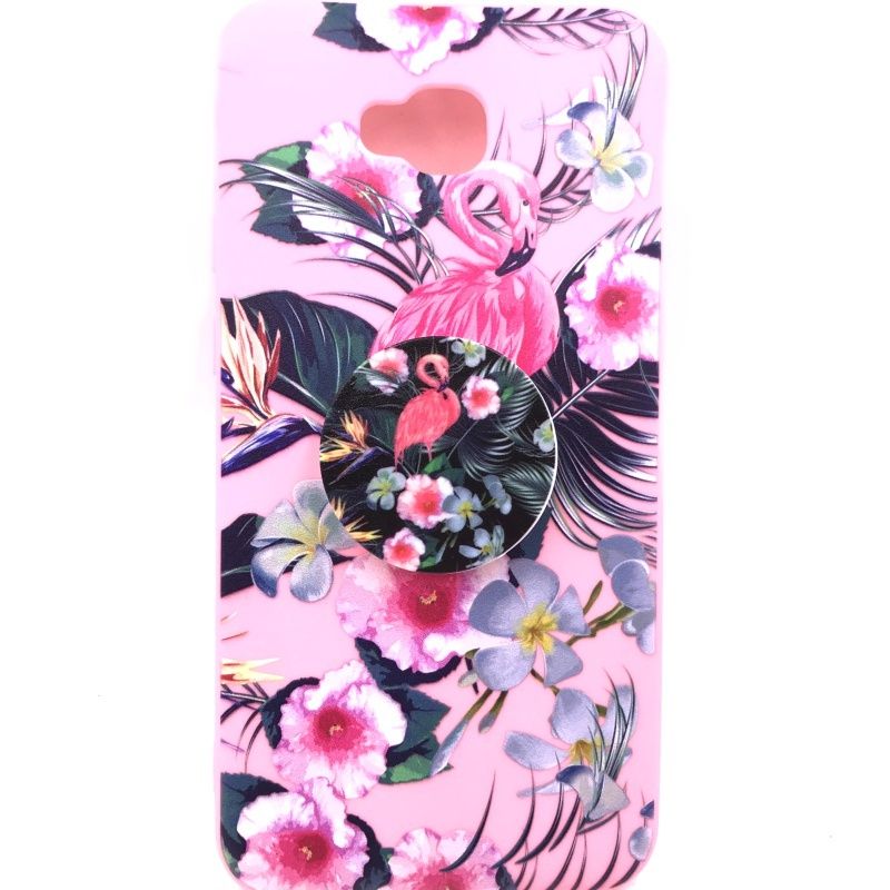 Capa Pop Socket - Flamingos e Flores Rosa e Preto para Zenfone 4 Selfie