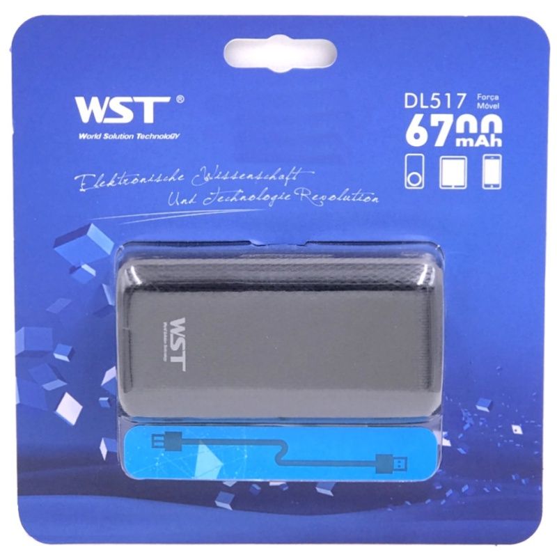 Bateria Extra Portátil Universal Power Bank WST DL-517 Usb - 6700mAh - Preto