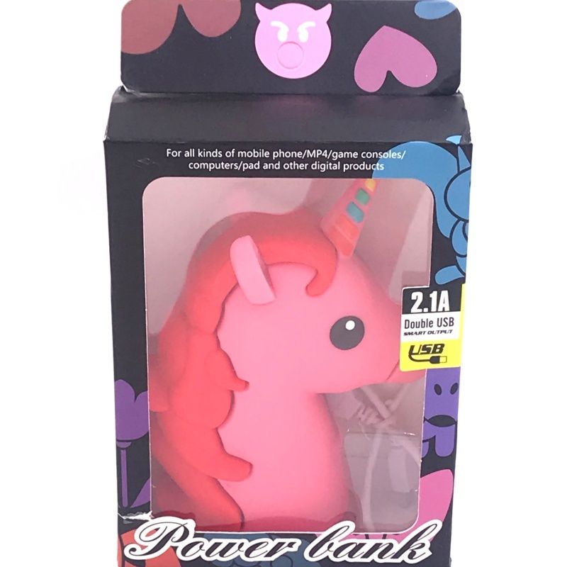 Bateria Extra Portátil Universal Power Bank Unicórnio Usb - 12000mAh - Pink e Vermelho