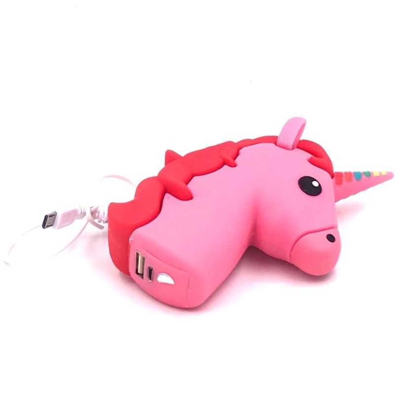 Bateria Extra Portátil Universal Power Bank Unicórnio Usb - 12000mAh - Pink e Vermelho