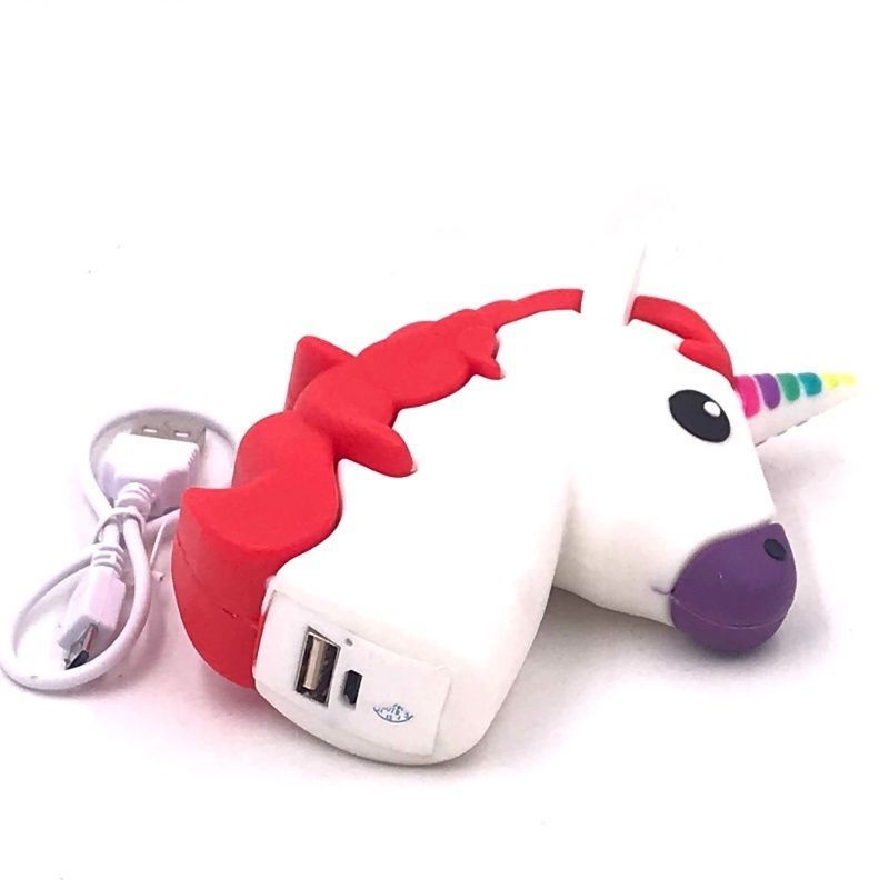 Bateria Extra Portátil Universal Power Bank Unicórnio Usb - 12000mAh - Branco e Vermelho