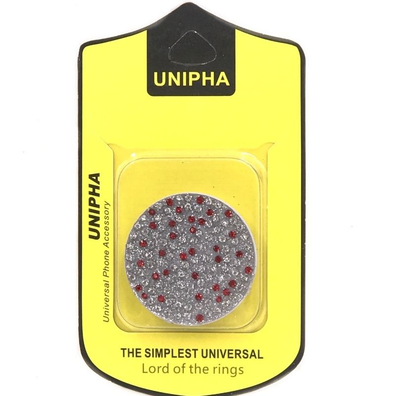 Suporte Pop Socket Strass - Prata e Vermelho