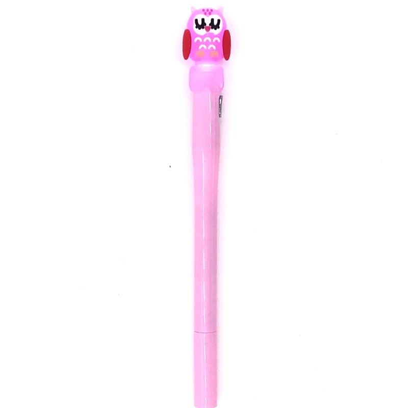 Caneta Gel em Ponta Fina 0,5 mm com Lanterna - Coruja Rosa