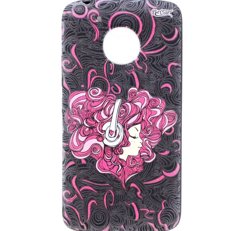 Capa Netcase Borracha para Motorola Moto G5 - Girl DJ Preto c/ Pink