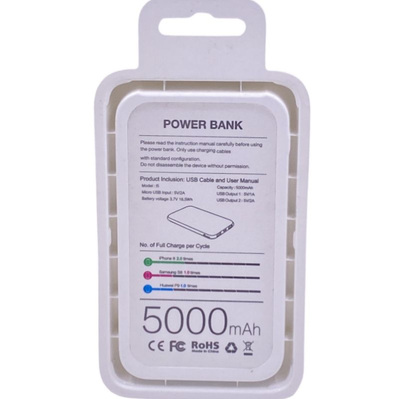 Bateria Extra Portátil Universal Power Bank I5 Dual Usb - 5000mAh - Pintura Kombi