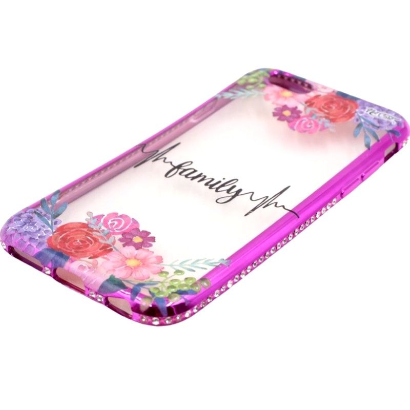 Capa Netcase Metálica com Strass Flexível - Family Flowers Pink p/ IPhone 6/6s