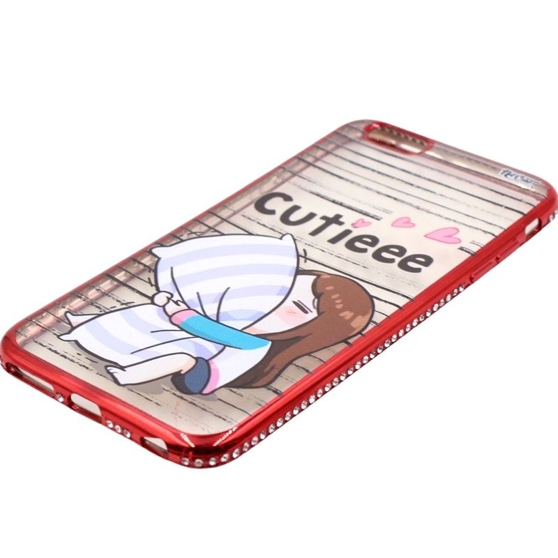 Capa Netcase Metálica com Strass Flexível - Cutieee Girl Vermelho p/ IPhone 6 Plus