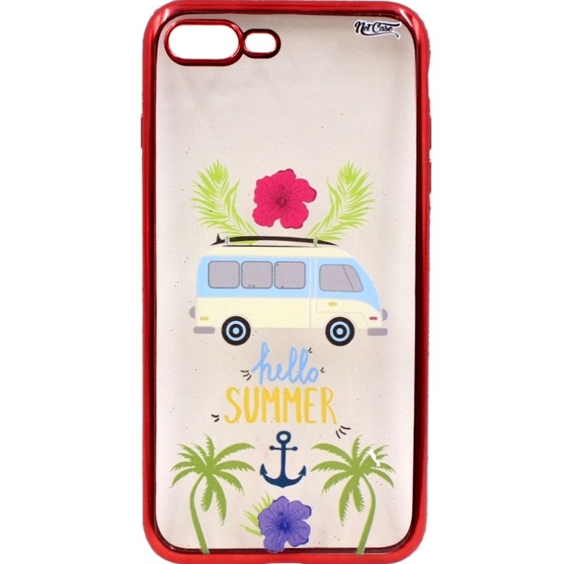 Capa Netcase Metálica com Strass Flexível - Kombi: Hello Summer Vermelho p/ IPhone 7 Plus