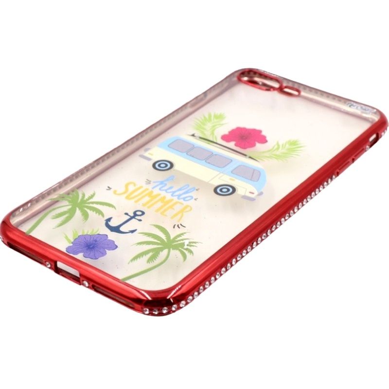 Capa Netcase Metálica com Strass Flexível - Kombi: Hello Summer Vermelho p/ IPhone 7 Plus