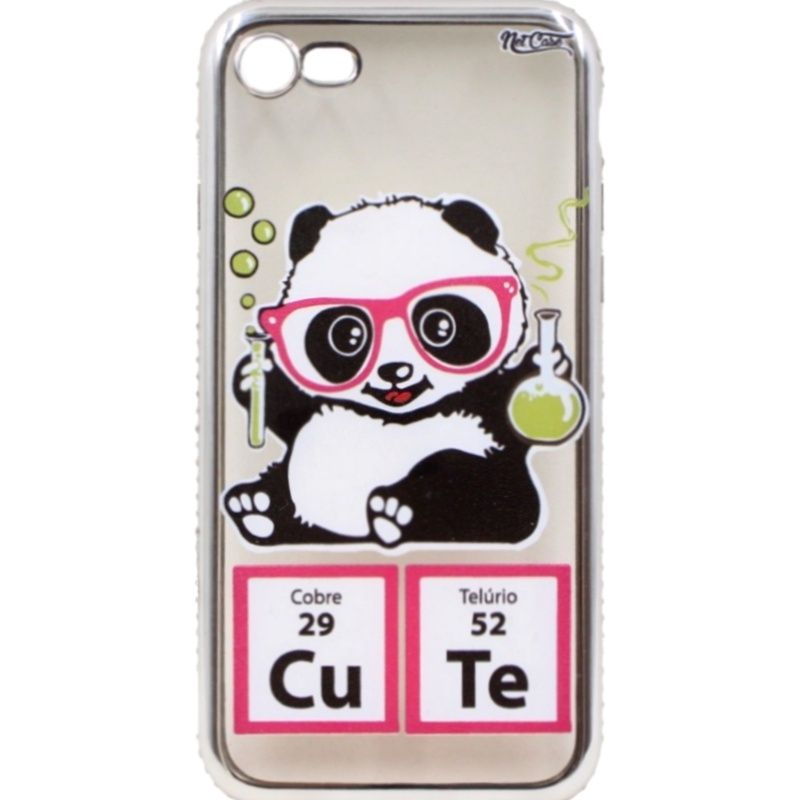 Capa Netcase Metálica com Strass Flexível - Chemical Panda Prata p/ IPhone 7G/8G