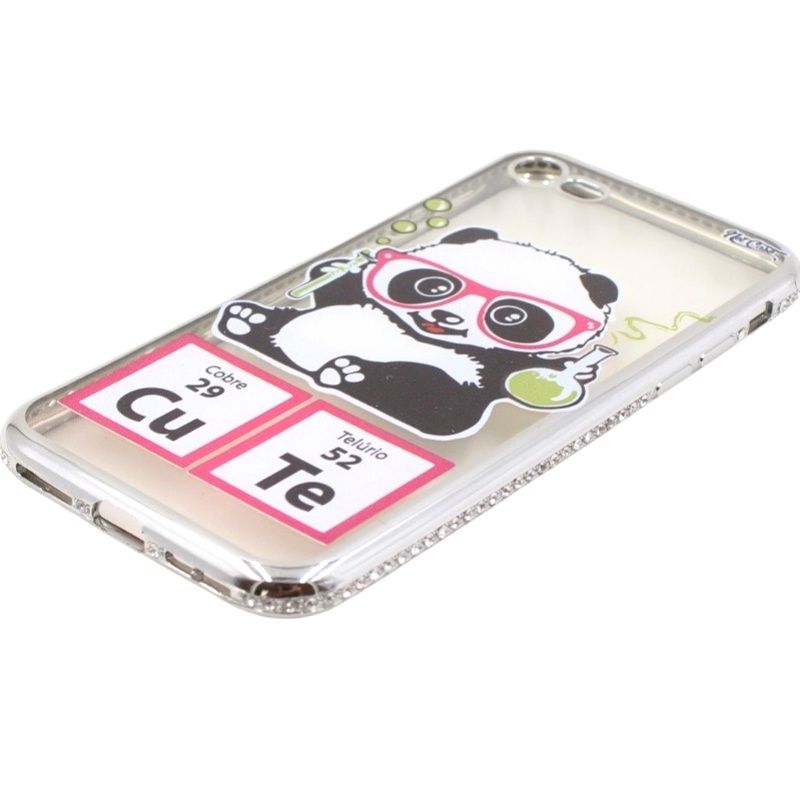 Capa Netcase Metálica com Strass Flexível - Chemical Panda Prata p/ IPhone 7G/8G