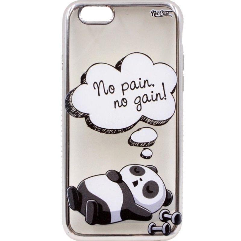 Capa Netcase Metálica com Strass Flexível - Panda No Pain, No Gain! Prata