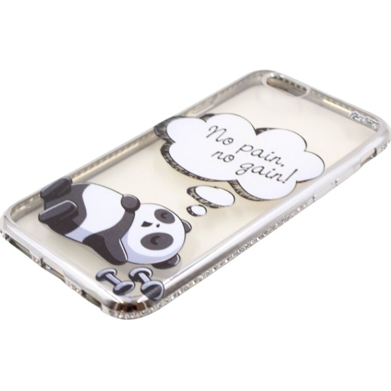 Capa Netcase Metálica com Strass Flexível - Panda No Pain, No Gain! Prata