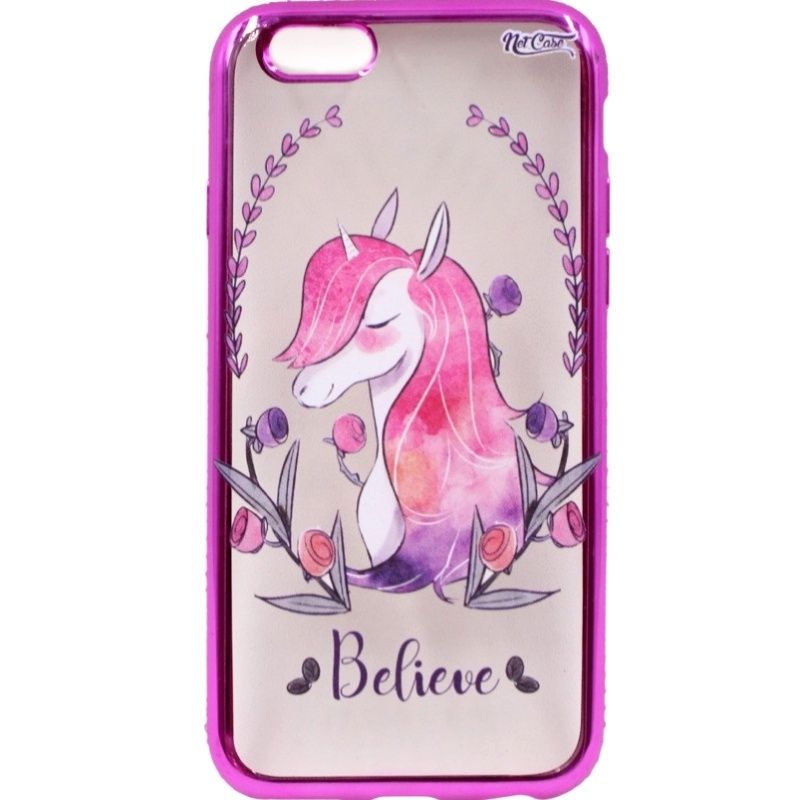 Capa Netcase Metálica com Strass Flexível - Unicorn: Believe Pink p/ IPhone 6/6s 