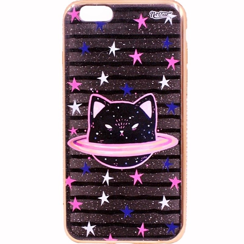 Capa Netcase Metálica com Strass Flexível - Cat On Moon Bronze p/ IPhone 7 Plus/8 Plus