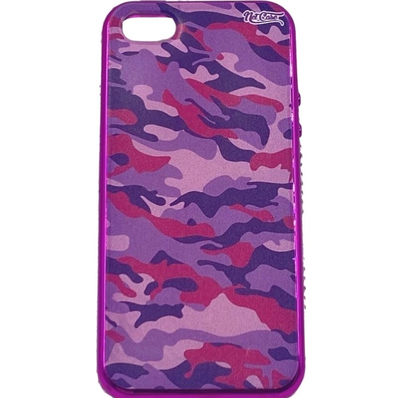 Capa Netcase Metálica com Strass Flexível - Camuflada Violeta e Pink p/ IPhone 5/5s/SE
