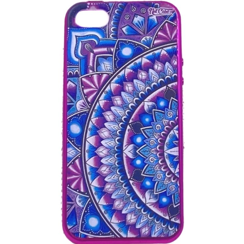 Capa Netcase Metálica com Strass Flexível Pink - Flor de Lótus Violeta e Azul p/ IPhone 5/5s/SE