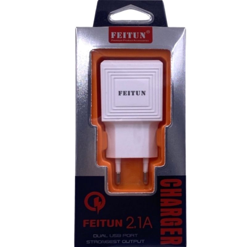 Carregador de Parede Universal Usb Duplo Feitun - 2.1A - Branco