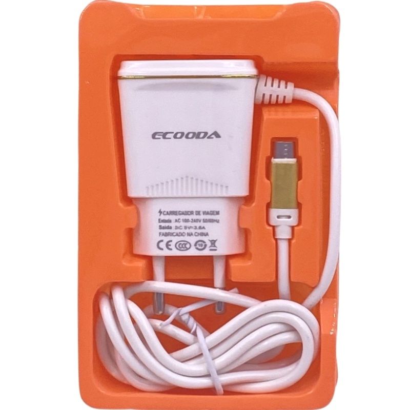 Carregador de Parede Usb Dual Ecooda EC11082 - Micro Usb/V8 - Dourado