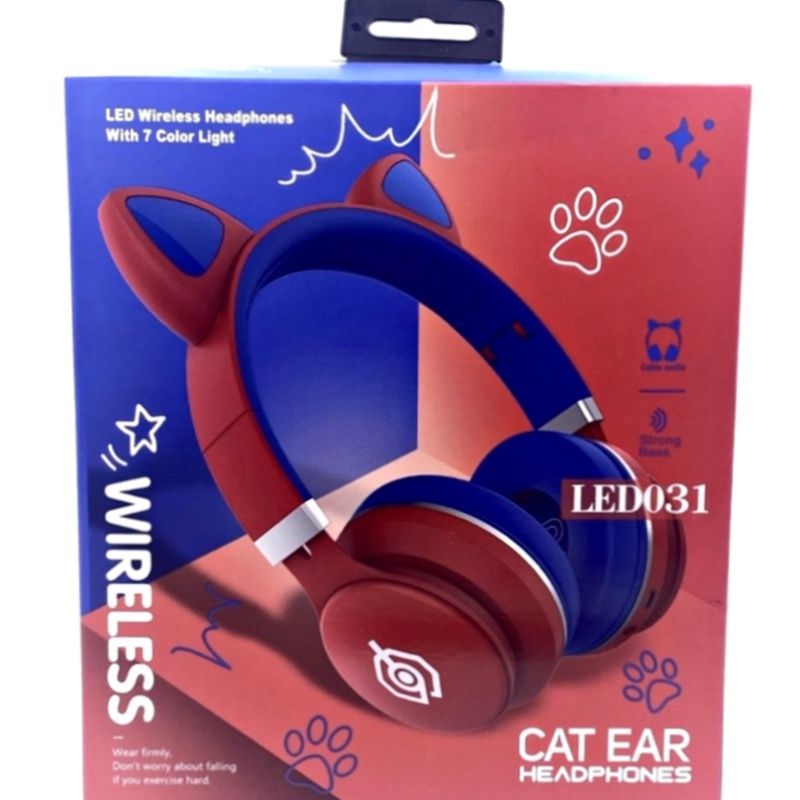 Fone de Ouvido Infantil Bluetooth Cat LED031 - Azul c/ Rosa