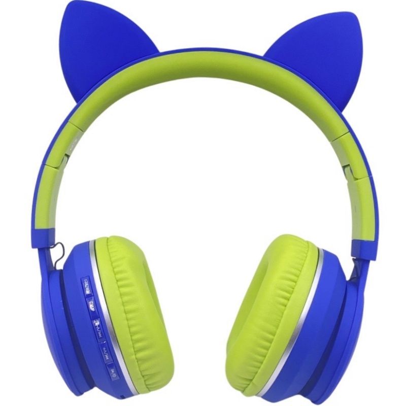 Fone de Ouvido Infantil Bluetooth Cat LED031 - Azul Royal c/ Verde Neon