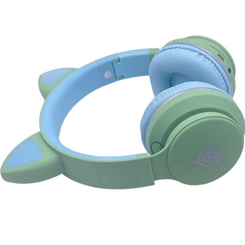 Fone de Ouvido Infantil Bluetooth Cat LED031 - Verde Claro c/ Azul