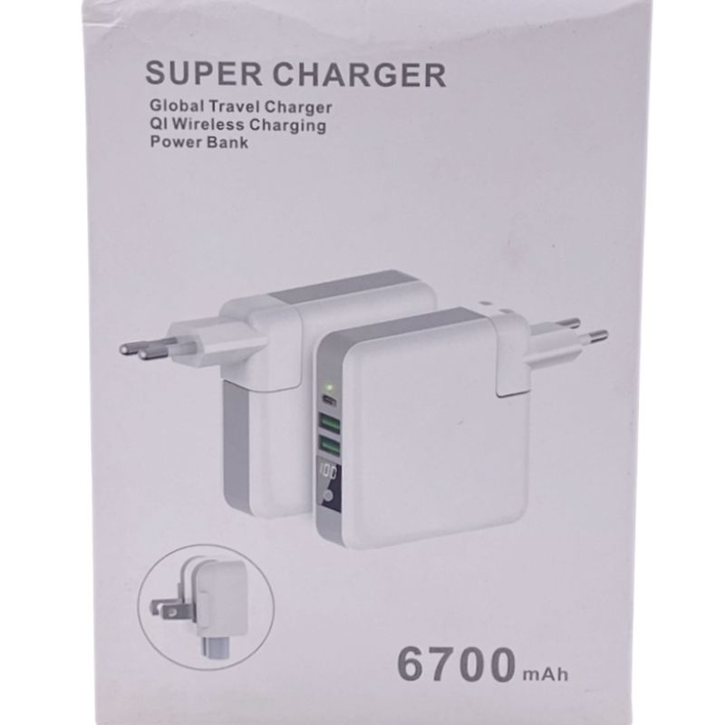 Fonte Power Bank/QI Charger Led Usb Dual + Type C - KP-Super 6700mAh