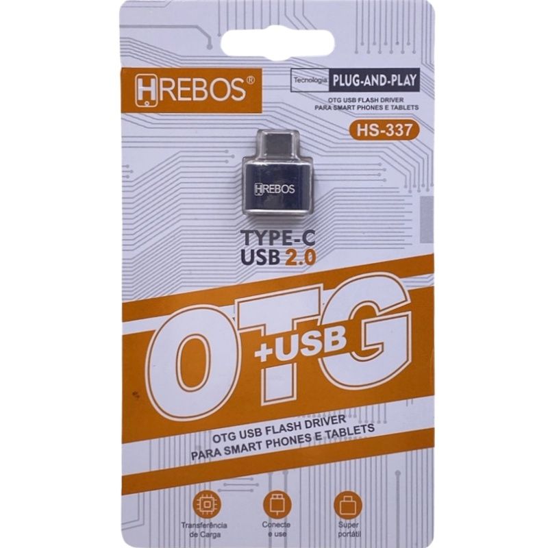 Conector OTG HRebos HS-337 para Usb 2.0 Type C - Preto