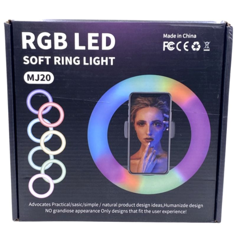 Diâmetro de 8" / 20cm 80LEDs Alta Qualidade 25W Temperatura 3000K-6000K Lumens 1000LM / Ra> 90 Brilho 10-100% (10 níveis) Luz RGB / Fria / Quente / Natural Rotação de 360 graus Com Suporte SmartPhone