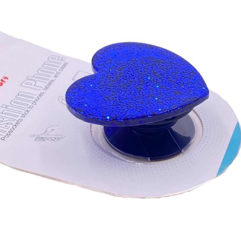 Suporte Pop Socket Brilho - Glitter Coração Azul