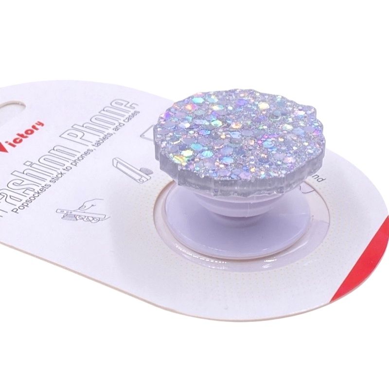 Suporte Pop Socket Brilho - Craquelado Prata