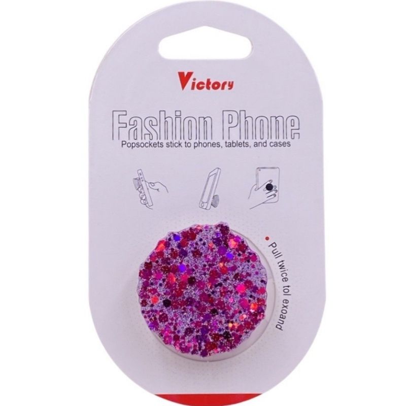 Suporte Pop Socket Brilho - Glitter Craquelado Pink e Branco