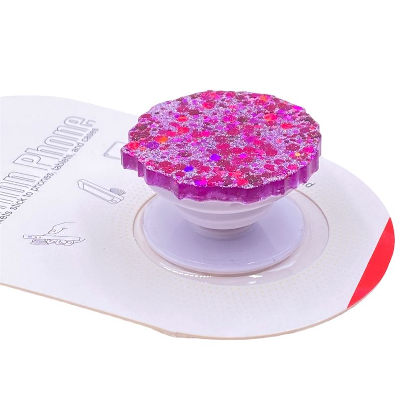 Suporte Pop Socket Brilho - Glitter Craquelado Pink e Branco