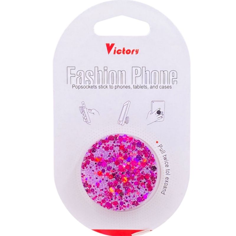 Suporte Pop Socket Brilho - Glitter Pink e Branco