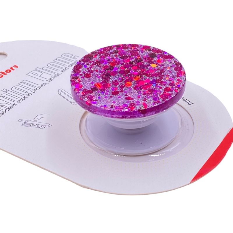 Suporte Pop Socket Brilho - Glitter Pink e Branco