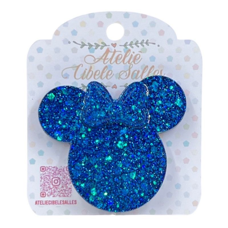 Suporte Pop Socket Brilho - Minnie Lacinho Confetes Azul Marinho