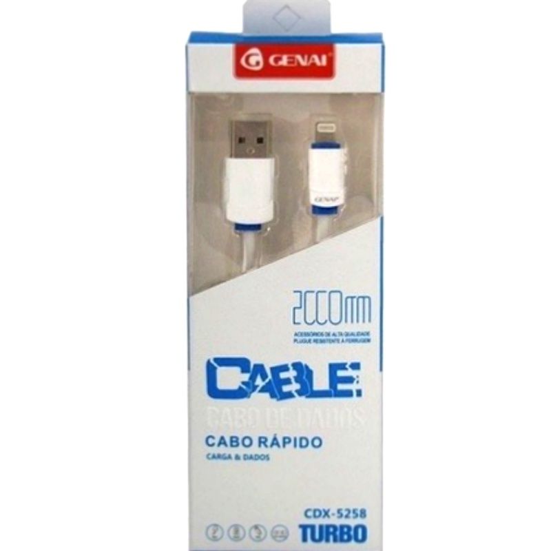 Cabo de Dados Usb Genai CDX-5258 Turbo Lightning - Para IPhone/IPad/IPod - Branco