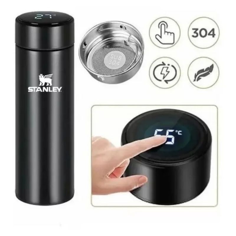 Garrafa Térmica 500ml T&Z c/ Sensor De Temperatura Em Led Touch - Prata