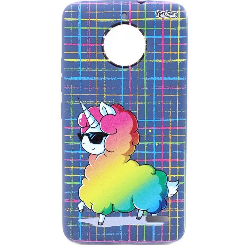 Capa Netcase Borracha pata Motorola Moto E4 - Ovelhacornio Arco Íris Azul M.