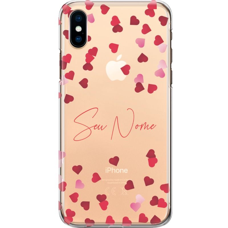 Capa Silicone NetCase Transparente Nome Coleção Corações - Hearts Confetti