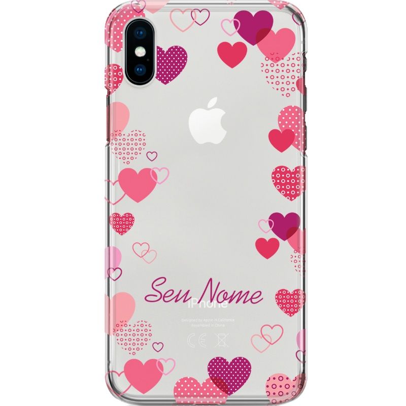 Capa Silicone NetCase Transparente Nome Coleção Corações - White Polka Dot Hearts