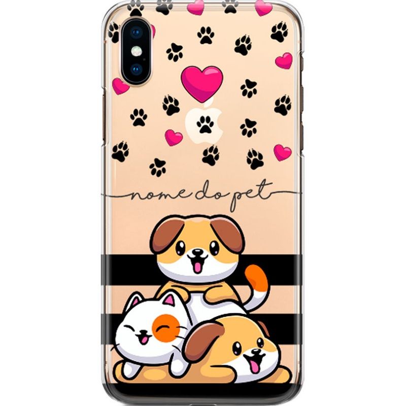 Capa Silicone NetCase Transparente Nome Coleção Pets - Two Dogs and A Cat