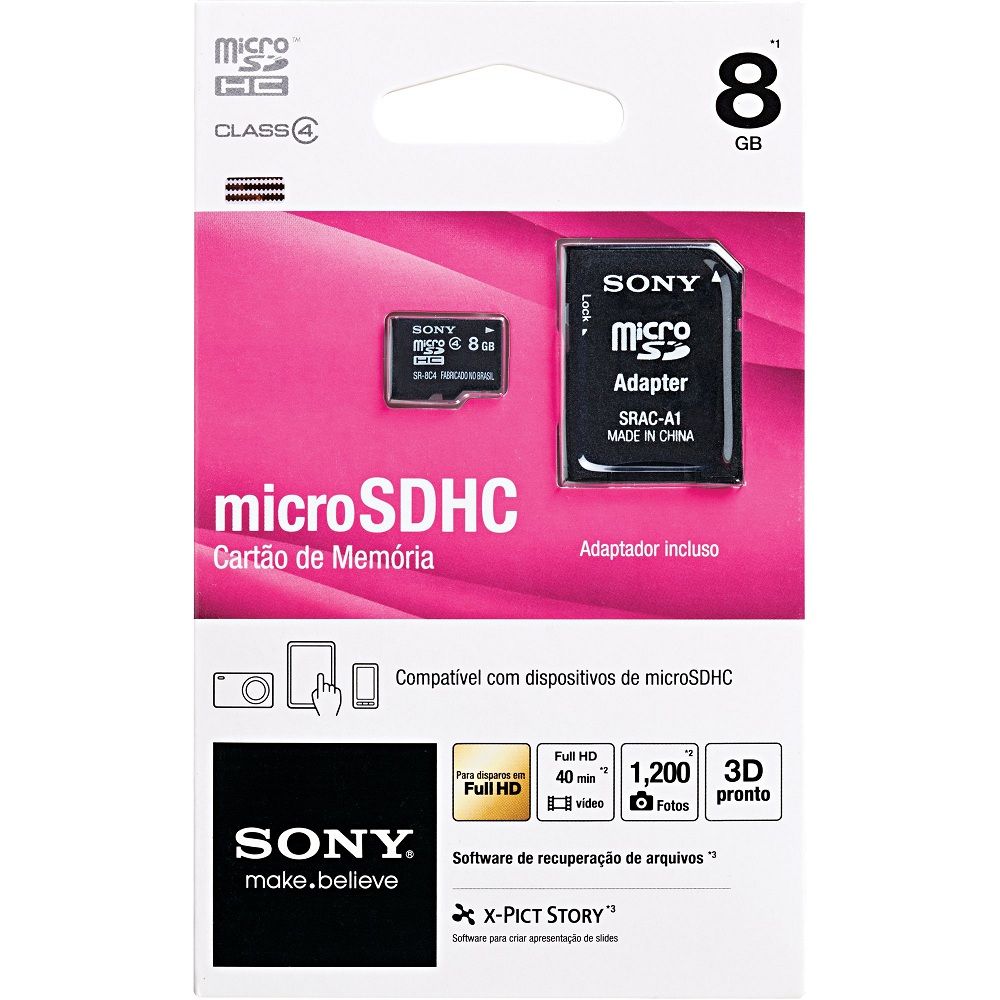 Cartão de Memória Sony 8GB Micro SDHC com Adaptador SD - Preto